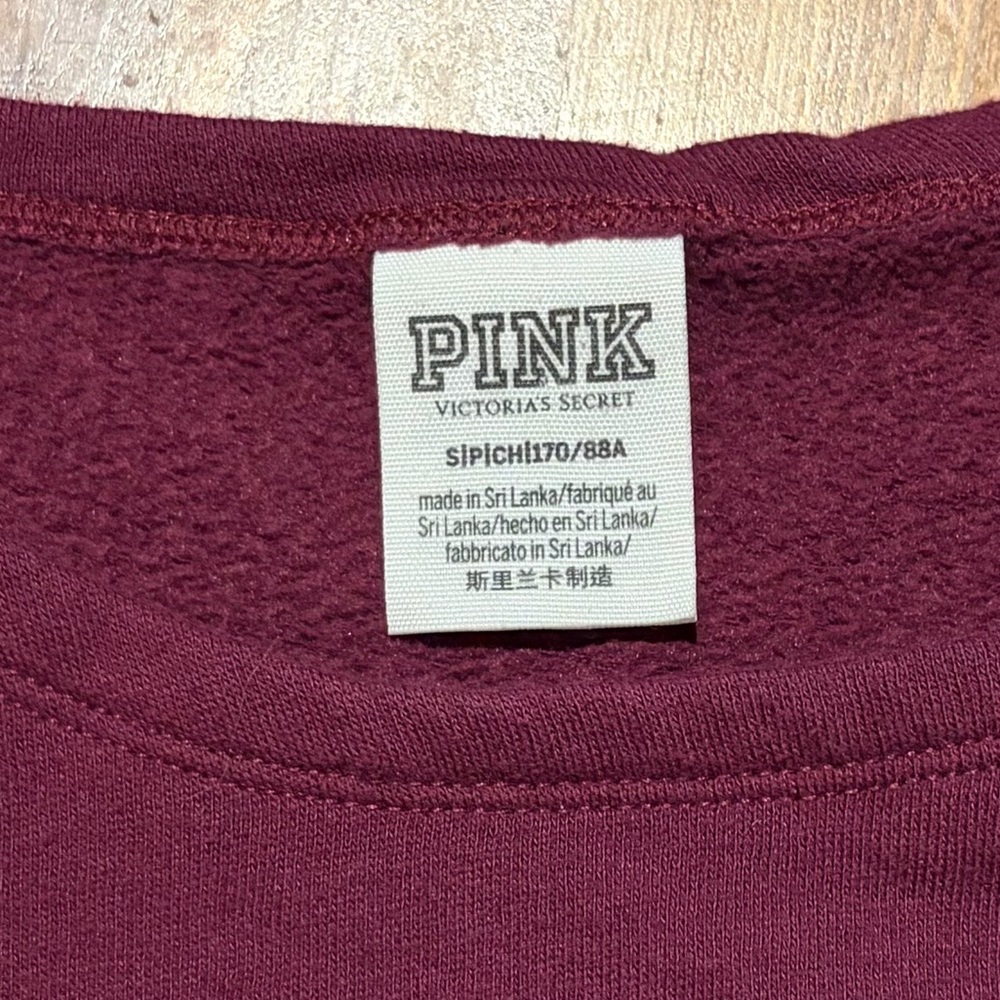 PINK Victoria's Secret Maroon Cotton Blend Long Sleeve Tee Cut Out Shoulders - Picture 2 of 4